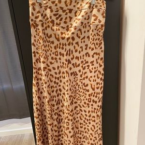 Free People Normani Brown Leopard Print  Satin Midi Skirt